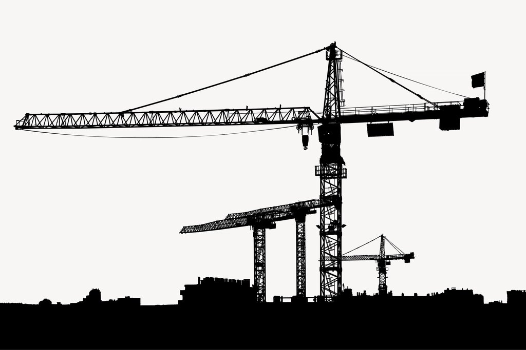 Construction site silhouette background, industrial